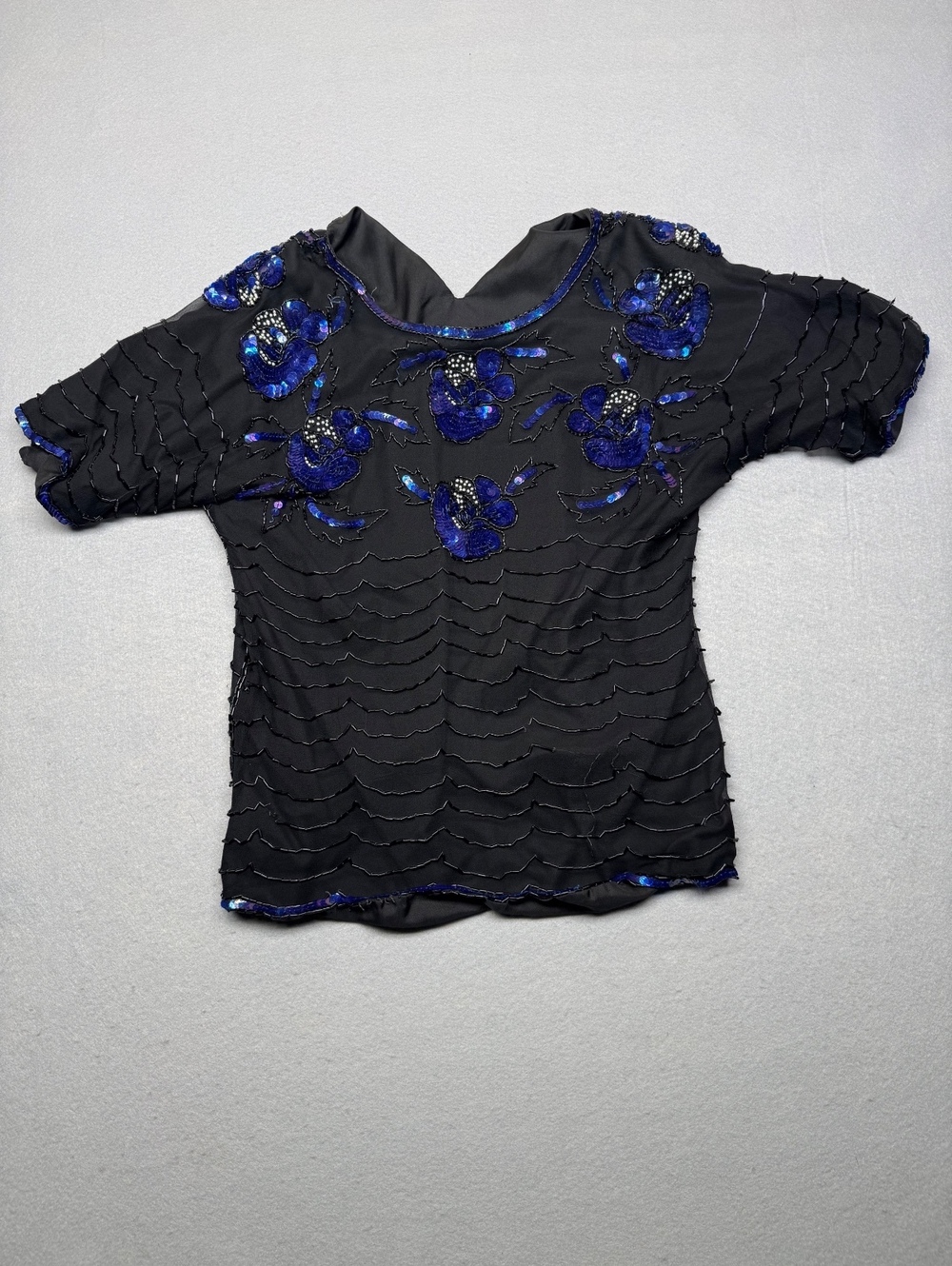 Black Silk Beaded Top Women's Small
